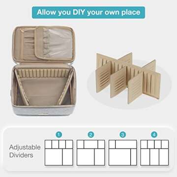 BAGSMART Medium Makeup Bag, Double Layer Large Cosmetic Makeup Organizer Travel Makeup Train Case with Shoulder Strap for Cosmetics Makeup Brushes Toiletries Travel Accessories (Grey)