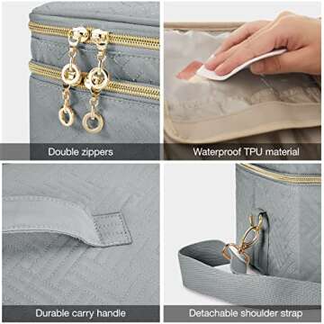 BAGSMART Medium Makeup Bag, Double Layer Large Cosmetic Makeup Organizer Travel Makeup Train Case with Shoulder Strap for Cosmetics Makeup Brushes Toiletries Travel Accessories (Grey)