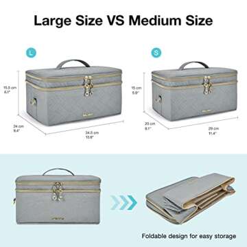 BAGSMART Medium Makeup Bag, Double Layer Large Cosmetic Makeup Organizer Travel Makeup Train Case with Shoulder Strap for Cosmetics Makeup Brushes Toiletries Travel Accessories (Grey)