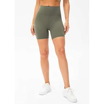 Lavento Women's Naked Feeling Biker Shorts 6 inch - High Waisted Ultra Soft Workout Yoga Shorts with Rear Pocket (Olive Green, 6)