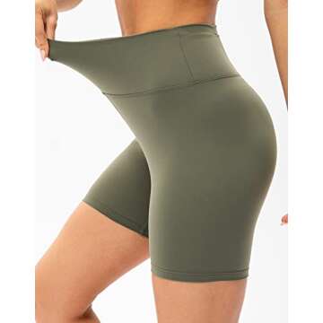 Lavento Women's Naked Feeling Biker Shorts 6 inch - High Waisted Ultra Soft Workout Yoga Shorts with Rear Pocket (Olive Green, 6)