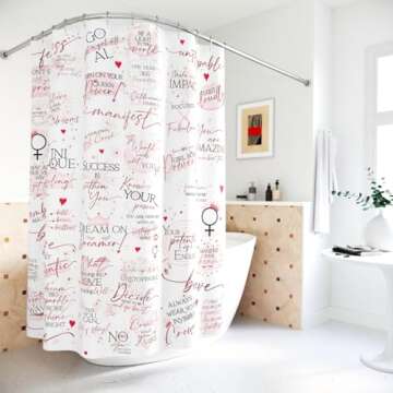 Girl Boss. Cute Boss Lady Shower Curtain with Inspirational Quotes & Affirmations - Motivational Bat...