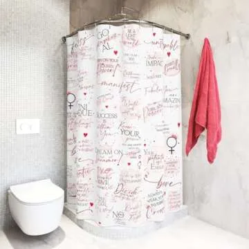 Girl Boss. Cute Boss Lady Shower Curtain with Inspirational Quotes & Affirmations - Motivational Bathroom Decor, Reinforced Buttonholes, for Showers, Stalls & Bathtubs 71" W x 74" H