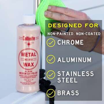 Collinite 850 Metal Wax & Polish Removes Rust & Prevents Oxidation in One Step - Heavy Duty Formula Easily Restores and Protects - For Aluminum, Chrome & Stainless Steel (16 fl oz)