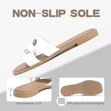 FITORY Women's Flat Sandals Fashion Square Open Toe Slides With Metal Chain Slippers for Summer Size...