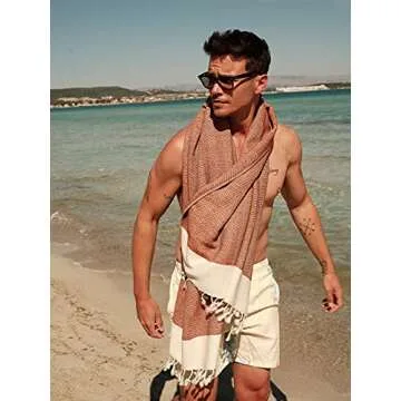 SMYRNA TURKISH COTTON - Herringbone Series Original Turkish Beach Towel | Cotton, Prewashed, 37 x 71...