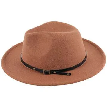 Lanzom Kids Vintage Wide Brim Wool Fedora Hat for Ages 4-9