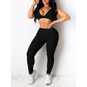 Ekaliy Women's Workout Outfit 2 Pieces High Waist Bodycon Yoga Leggings and Sleeveless Crop Top Gym Clothes Set Tracksuit
