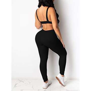 Ekaliy Women's Workout Outfit 2 Pieces High Waist Bodycon Yoga Leggings and Sleeveless Crop Top Gym Clothes Set Tracksuit