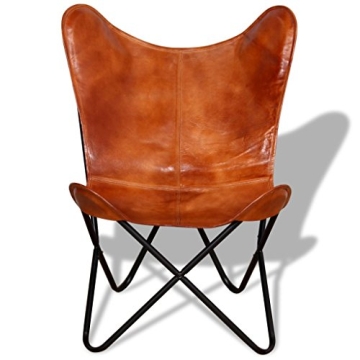 Festnight Vintage Handmade Butterfly Chair Real Leather Brown