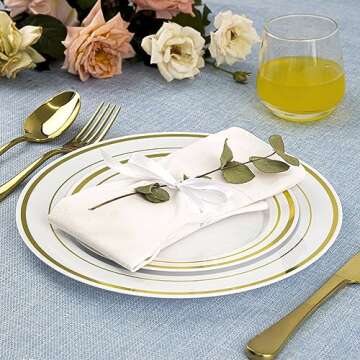 Elegant Gold Trim Plastic Dinner Plates - Set of 100