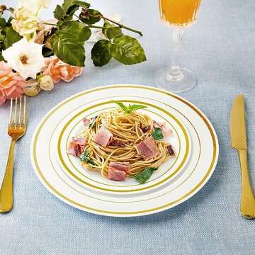 Elegant Gold Trim Plastic Dinner Plates - Set of 100