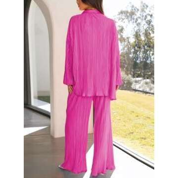 ARTFREE Womens Loungewear Set 2 Pieces Casual Pleated Outfits Sweatsuits Long Sleeve Button Down Shirt and Palazzo Pants