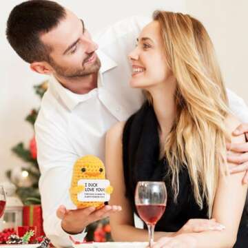 MBLGifts for Boyfriend Girlfriend Her - I Love You, Handmade Crochet Funny Small Cute Duck for Fiance Women Wife Husband Him Birthday