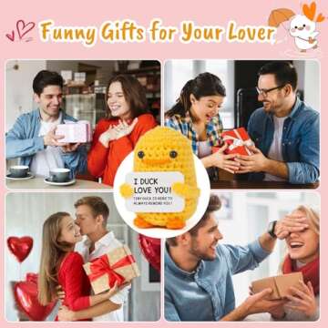 MBLGifts for Boyfriend Girlfriend Her - I Love You, Handmade Crochet Funny Small Cute Duck for Fiance Women Wife Husband Him Birthday