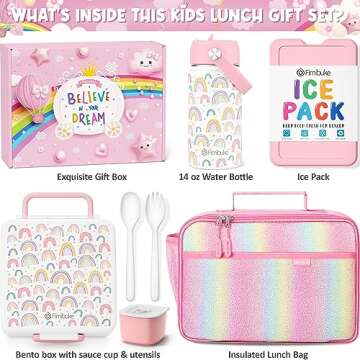 Fimibuke Kids Bento Lunch Box with 4 Compartments, Insulated lunch Bag, Stainless Steel Insulated Wa...