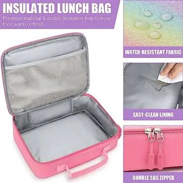 Fimibuke Kids Bento Lunch Box with 4 Compartments, Insulated lunch Bag, Stainless Steel Insulated Water Bottle, Ice Pack & Utensils Set, Birthday Gifts for Ages 3-12 Back to School Toddler Girls Boys