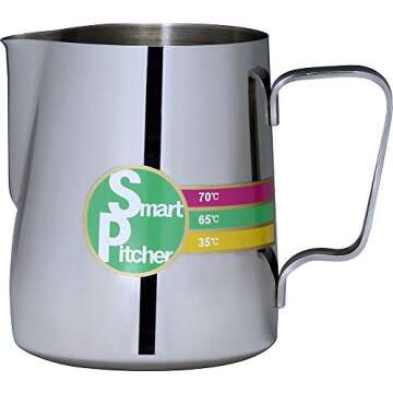 SMART PITCHER Espresso Coffee Milk Frothing Pitcher With Built-In Thermometer, Stainless Steel (32 o...