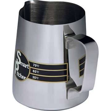 SMART PITCHER Espresso Coffee Milk Frothing Pitcher With Built-In Thermometer, Stainless Steel (32 oz)