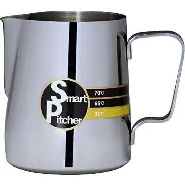 SMART PITCHER Espresso Coffee Milk Frothing Pitcher With Built-In Thermometer, Stainless Steel (32 oz)