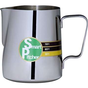 SMART PITCHER Espresso Coffee Milk Frothing Pitcher With Built-In Thermometer, Stainless Steel (32 oz)