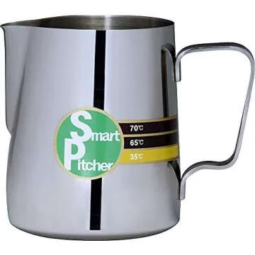 SMART PITCHER Espresso Coffee Milk Frothing Pitcher With Built-In Thermometer, Stainless Steel (32 oz)
