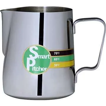 SMART PITCHER Espresso Coffee Milk Frothing Pitcher With Built-In Thermometer, Stainless Steel (32 oz)