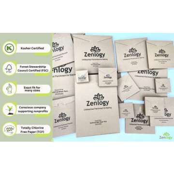 Zenlogy Parchment Paper Sheets 12x16 (200 sheets) for Baking - Unbleached Chlorine-free High Heat Non-Stick Pre-Cut Parchment Paper for Half Sheet Pans