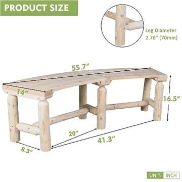 Kdgarden Outdoor Wooden Curved Backless Porch Bench Rustic Style Cedar/Fir Wood Log Fire Pit Bench for Patio Garden Deck and Backyard, 40"-55" W×14" D×16.5" H, Natural Finish