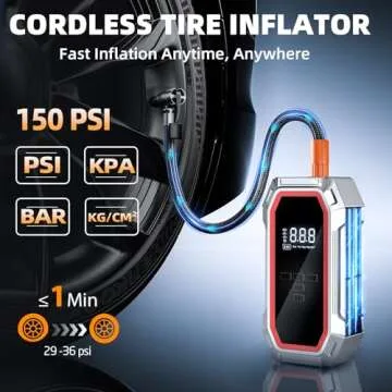 Jump Starter with Air Compressor, 3000A 150PSI Car Battery Jump Starter (9.0 Gas/8.0L Diesel), 12V Jump Box Car Battery Jumper Starter Portable with Jumper Cables, LCD Display, Lights
