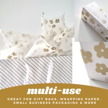 Lain & Lou Floral Tissue Paper for Gifts - Gold Printed Elegance