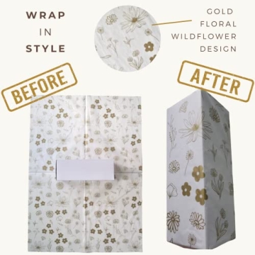 Lain & Lou Floral Tissue Paper for Gifts - Gold Printed Elegance