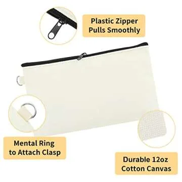 Aspire 6-Pack Canvas Makeup Bags, Blank Cotton Zipper Bags for DIY Craft, 7-3/4 x 4-1/2 Inch (Natural)
