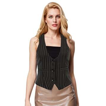 GRACE KARIN Vest for Women Uniform Blazer Vest Steampunk Jacket Black Stripes