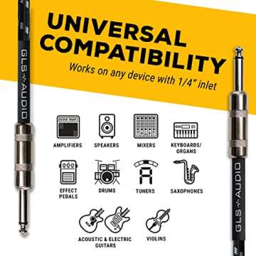 GLS Audio Instrument Cable - 1/4 Inch TS to 1/4 Inch Instrument Cable for Bass/Electric Guitar- Black/Grey Braided Tweed, 10ft