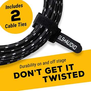 GLS Audio Instrument Cable - 1/4 Inch TS to 1/4 Inch Instrument Cable for Bass/Electric Guitar- Black/Grey Braided Tweed, 10ft