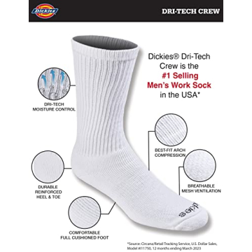 Dickies Men's Big & Tall Dri-Tech Essential Crew Socks