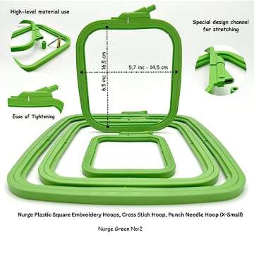 Nurge 5Pcs Plastic Small Square Embroidery Hoops, Cross Stich Hoop, Punch Needle Hoop Multicolor (Small)