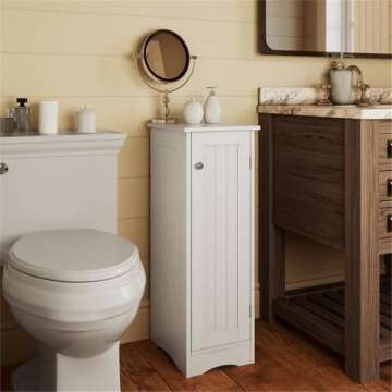 RiverRidge Ashland Slim Linen Cabinet - White - Narrow Storage Cabinet for Bathroom Slim Storage wit...