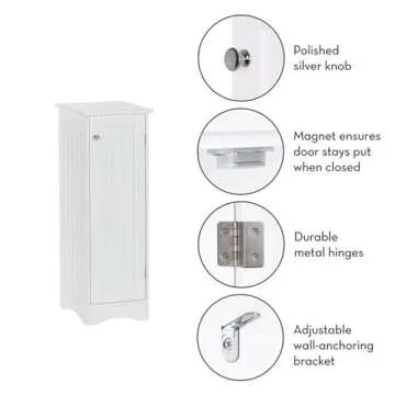 RiverRidge Ashland Slim Linen Cabinet - White - Narrow Storage Cabinet for Bathroom Slim Storage with 2 Adjustable Shelves - Storage Cabinet for Small Spaces