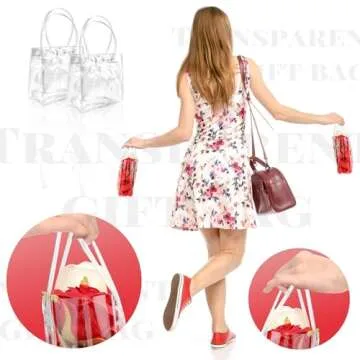BadenBach 24 PCS Small Clear Gift Bags with Handle,5.9" x 6.3" x 2.8",Cute Plastic Clear Gift Bags Reusable Clear Party Favor Goodie Bags for Boutique Wedding Birthday Party Baby Shower Mother's Day