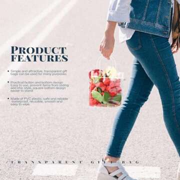 BadenBach 24 PCS Small Clear Gift Bags with Handle,5.9" x 6.3" x 2.8",Cute Plastic Clear Gift Bags Reusable Clear Party Favor Goodie Bags for Boutique Wedding Birthday Party Baby Shower Mother's Day