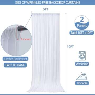 10x10ft Wrinkle Free White Backdrop Curtain for Celebrations