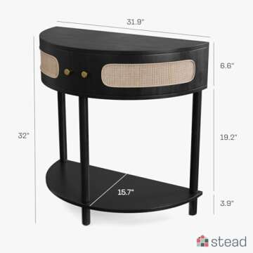 Stead Rattan Half Moon Small Entry Table, Console Desk with Storage for Narrow Spaces, Modern Home D...