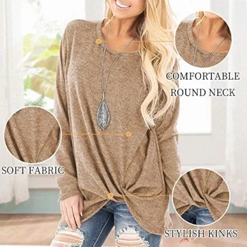 SHIBEVER Women's Long Sleeve Fall Tunic Tee - Khaki