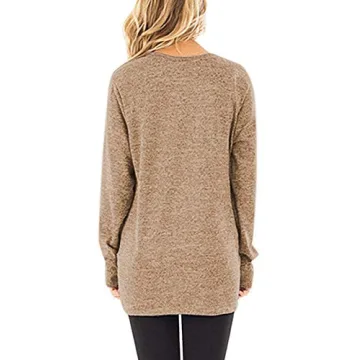 SHIBEVER Women's Long Sleeve Fall Tunic Tee - Khaki