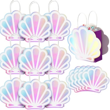 Locmeo 12 Pack Holographic Sea Shell Gift Bags DIY Mermaid Party Favor Bags with Iridescent Sea Shel...