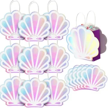 Locmeo 12 Pack Holographic Sea Shell Gift Bags DIY Mermaid Party Favor Bags with Iridescent Sea Shel...