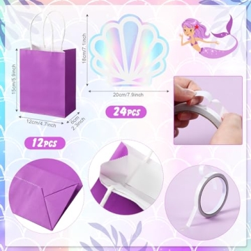 Locmeo Mermaid Gift Bags - 12 Pack Iridescent Sea Shells