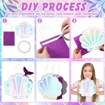 Locmeo Mermaid Gift Bags - 12 Pack Iridescent Sea Shells